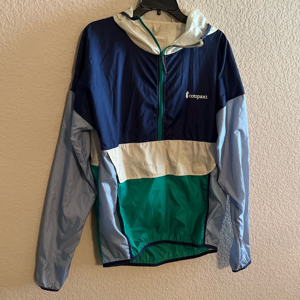 Cotopaxi Green Blue Colorblock Half Zip Hooded Technical Windbreaker Jacket